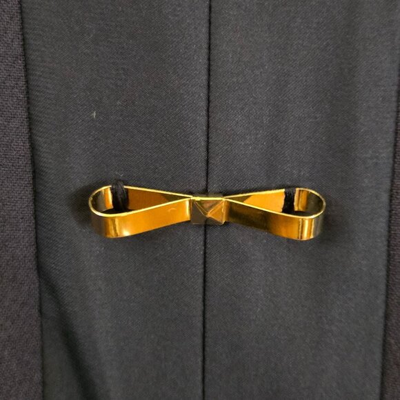Ann Taylor NWOT Navy Gold Bow Embellished Quiet Luxury Sheath Dress Size 0 - Picture 3 of 6